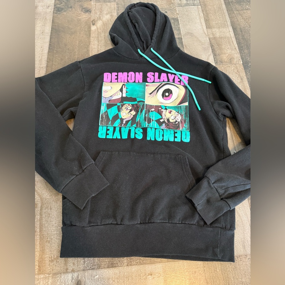 Demon Slayer Kimetsu No Yaiba Hoodie Black Purple Teal Animecore‎ Small